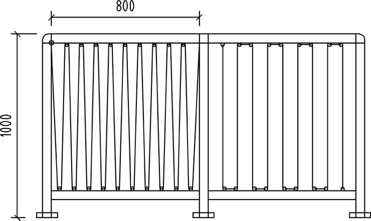 Usage diagram for pulleys used for continuous cables in a wire balustrade